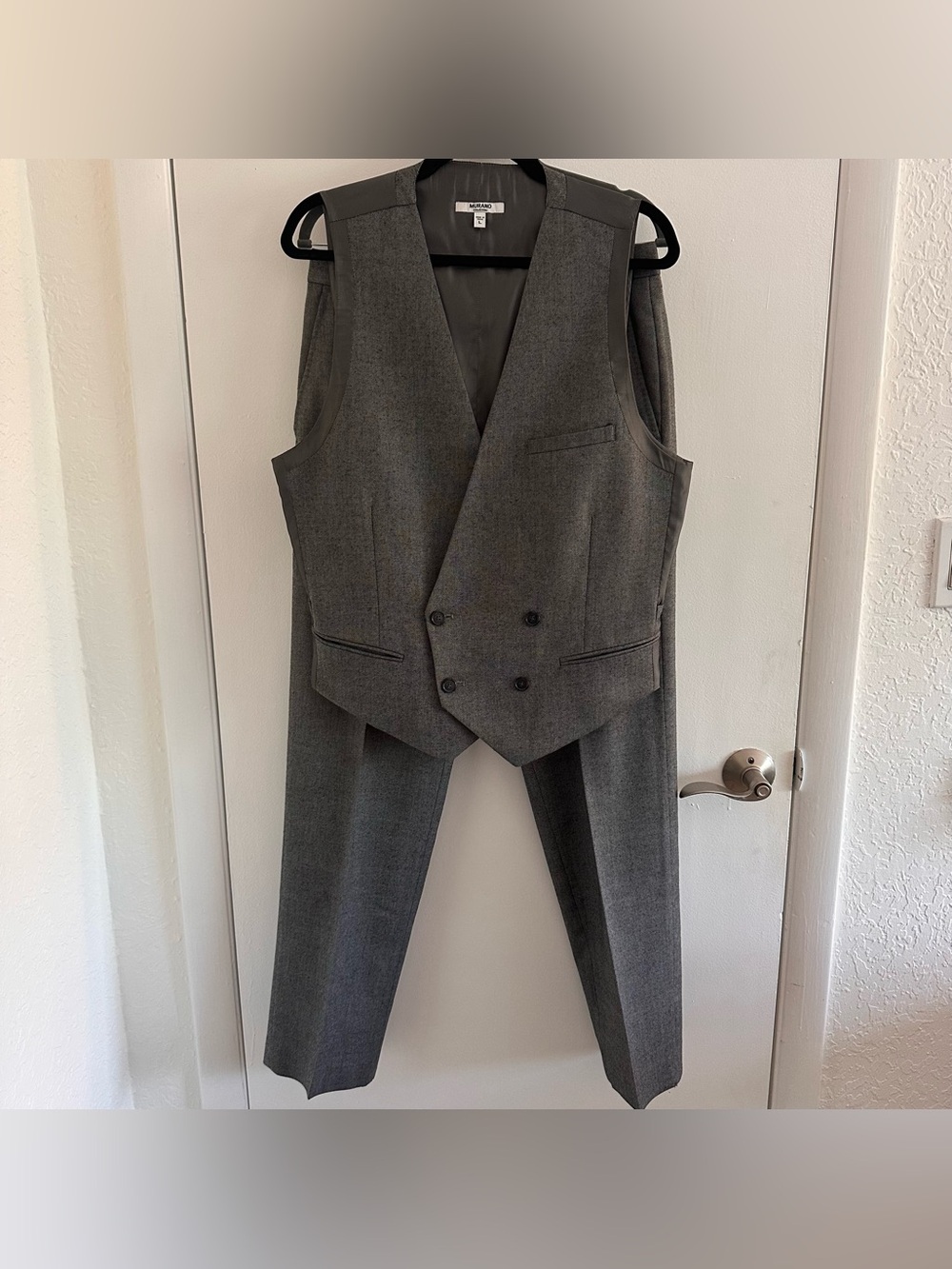 Murano Collezione Men's Vest and Trousers Suit Set Textured Charcoal Gray Large